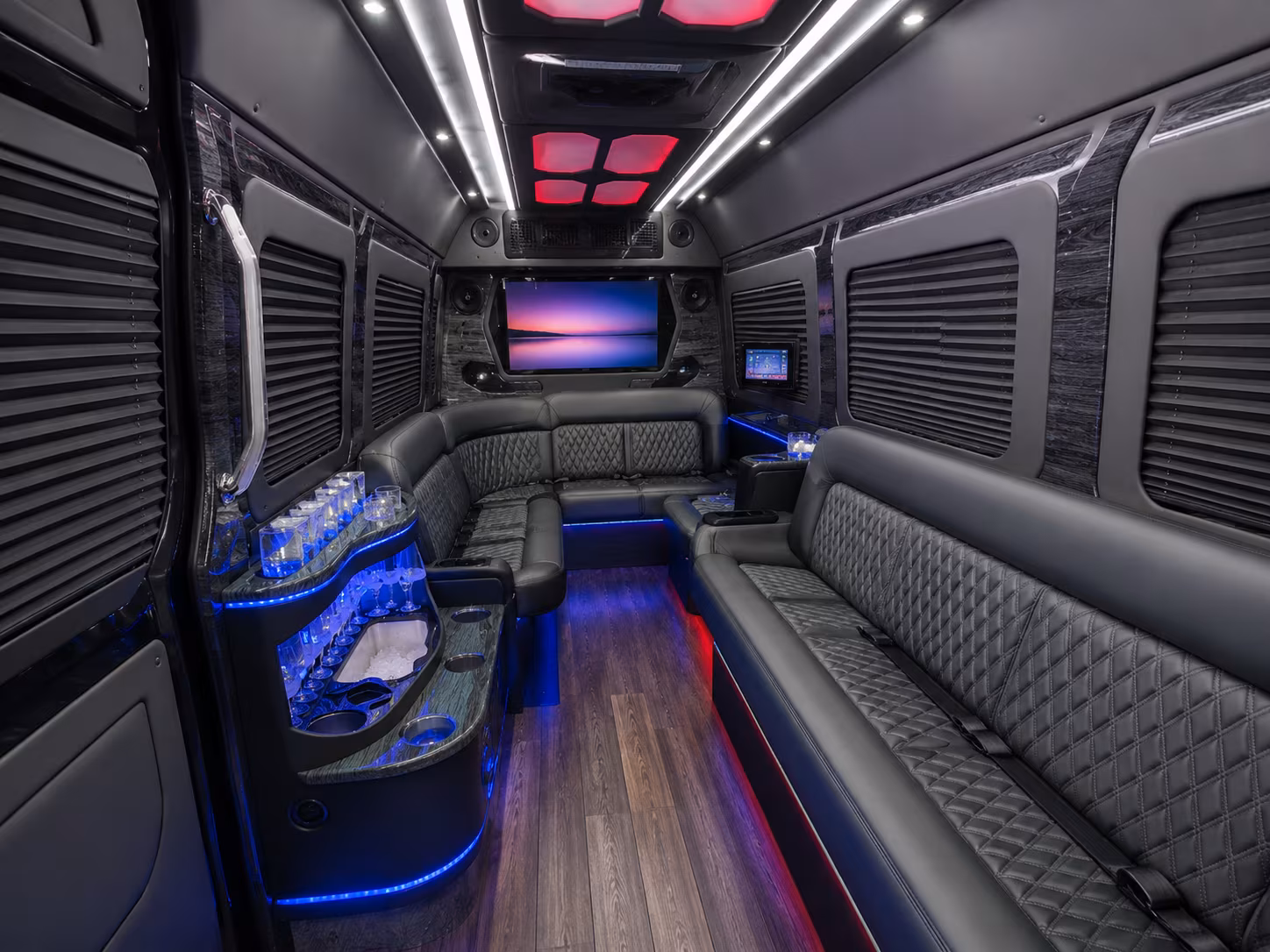 upland 28 passenger party bus interior
